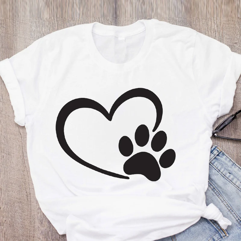 

Women Dog Paw Love Pet Flower Short Sleeve Fashion Printed Summer Lady Womens Clothing Tops T-shirt Shirt Tees Female T Shirt