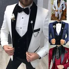 Мужской свадебный костюм, белый облегающий смокинг для жениха, выпускного вечера