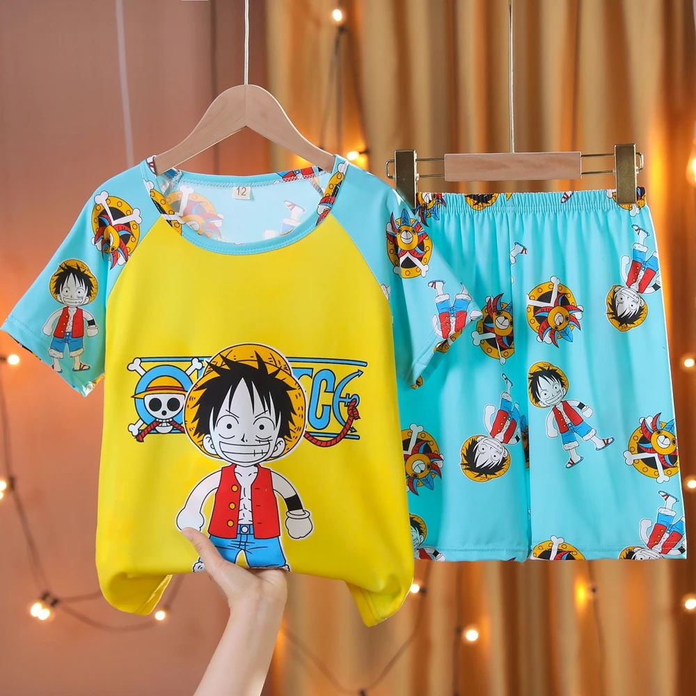 

Anime One Piece Children Pajamas Boys Suit Spring Summer Cute Short- sleeve Girls Sleepwear Baby Clothes 2-piece Set Kids Gift