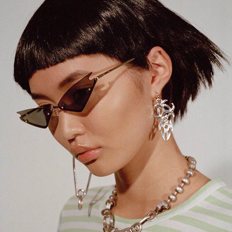 

Fashion butterfly Sunglasses Women Men Rimless mirror Sun glasses Luxury Brand Rectangle Vintage Superhero Sun Glasses UV400