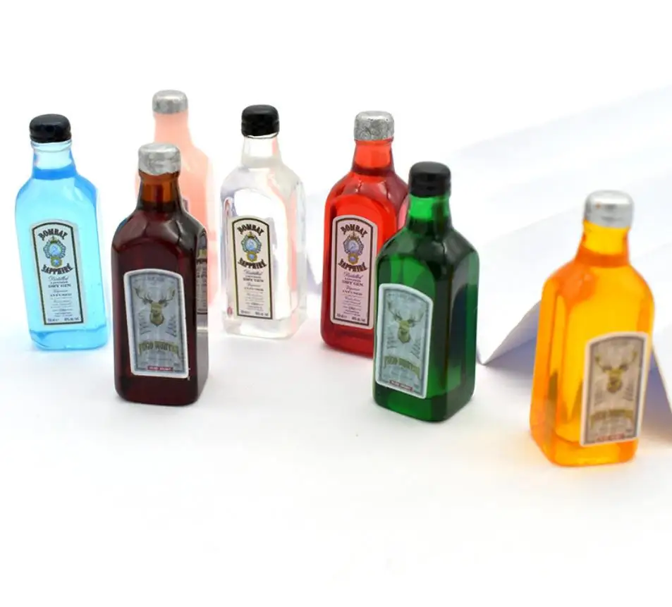 Dollhouse Miniature Resin Bottle Simulation Beer Bottle Drinks Model DIY Scrapbooking for Mini Kitchen Accessories