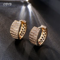 obyb luxury white cubic zircon hollow hoop earrings for women fashion punk rose gold hugging earrings wedding party jewelry gift