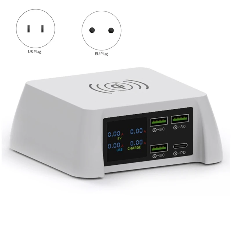 

100 Вт светодиодное Беспроводное зарядное устройство Быстрая зарядка QC3.0 USB зарядное устройство концентратор PD USB C адаптер зарядное устройст...