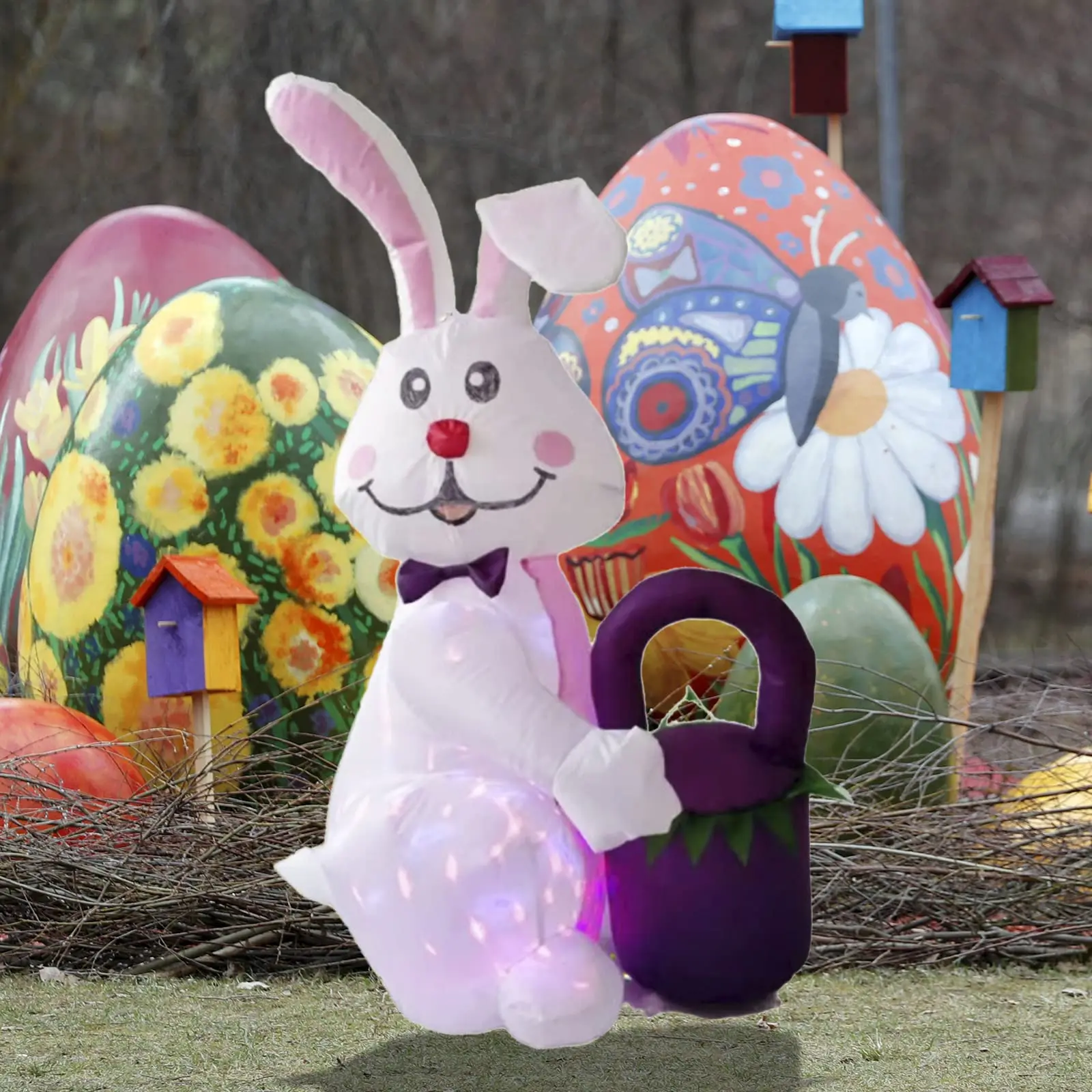 

3.6 Ft Easter Inflatables Bunny Blow Up Rabbit with Basket LED Light Cute Easter Bunny Ornament for Home Yard Garden Decoration
