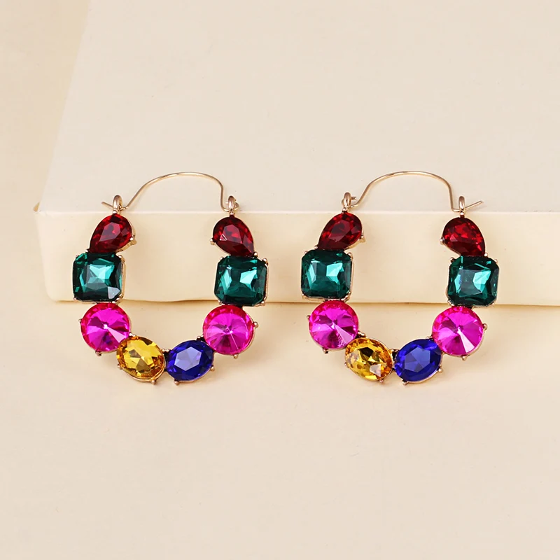 

FASHIONSNOOPS Trendy Multicolored Crystal Drop Earrings for Women Fashion Rhinestones Earrings Modern Jewelry Gift