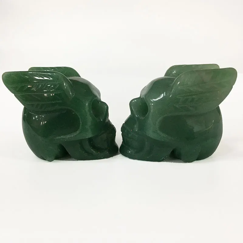 Natural Green Aventurine Wings Skull Stone Crystal Sculpture Feng Shui Treatment Home Decorative Art Collection DLT | Дом и сад