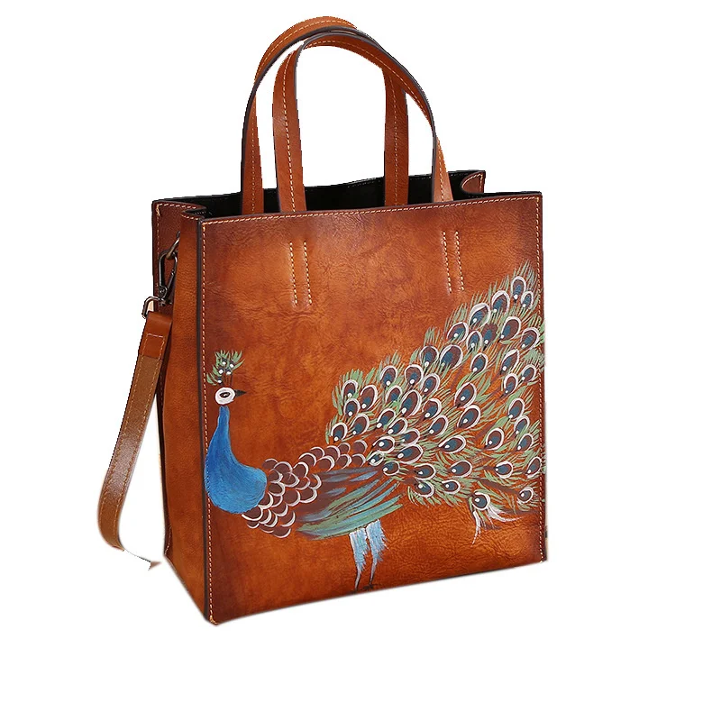 

Women's bag 2020 new leather women's handbag hand painted animal tote bag women's fashion