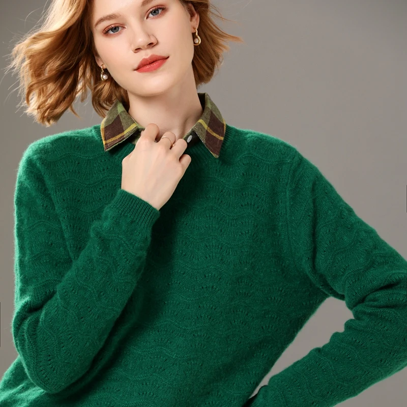 Women's pullover 2021 autumn/winter new 100% wool casual round neck cashmere sweater  pure color ladies knit top hot