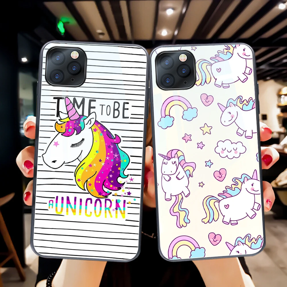 

Unicorn Animal Case For iPhone 11 12 Pro Max Mini Cover for iPhone 7 8 6 S X XR XS Max SE 2020 Plus Tempered Glass Phone Fundas