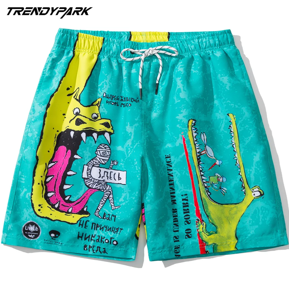 

Men's Short Funny Cartoon Printed Summer Hip Hop Oversize Pockets Streetwear Harajuku Drawstrings Casual Board Beach Shorts
