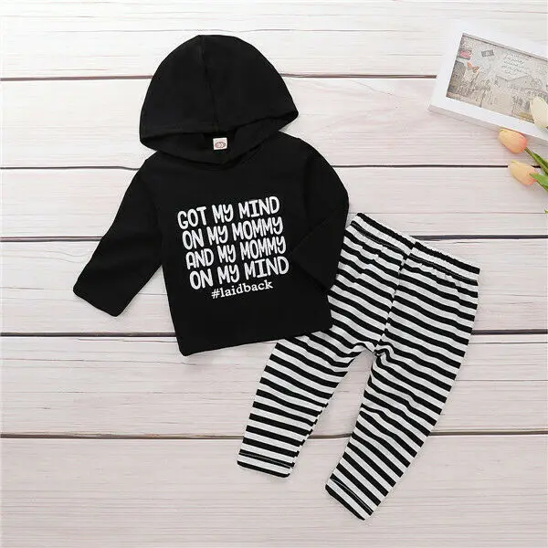 0-24M  Toddler Newborn Baby Boy Girl Outfits Clothes Hoodie Tops+ Striped Pants Legging Set Baby Clothing Baby's Sets