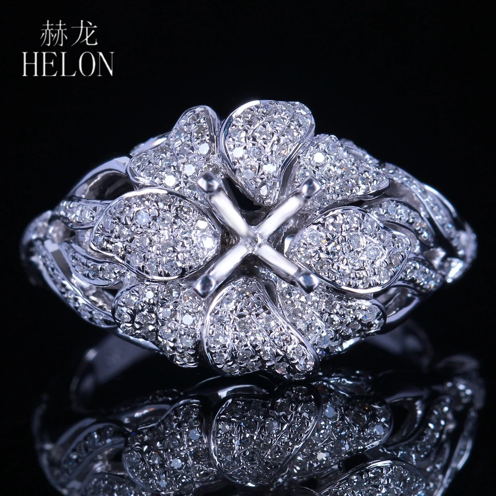 

HELON 925 стерлингового серебра проложить 0.7ct Природные Алмазы для женщин модное платье с цветочным узором, хорошее ювелирное изделие, полу крепление обручальное кольцо круглая огранка 5 мм