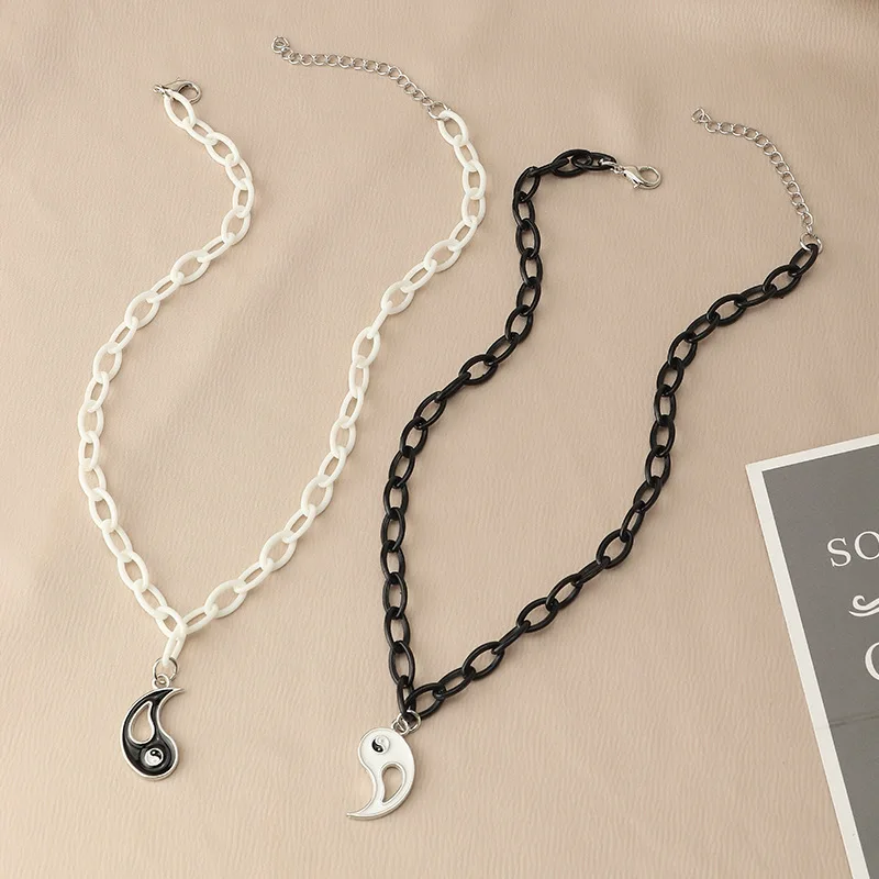 Trendy Hiphop/Rock Geometric Necklaces Womens Pearl Tai Chi Yin and Yang Gossip Alloy Pendant Jewelry for Party | Украшения и
