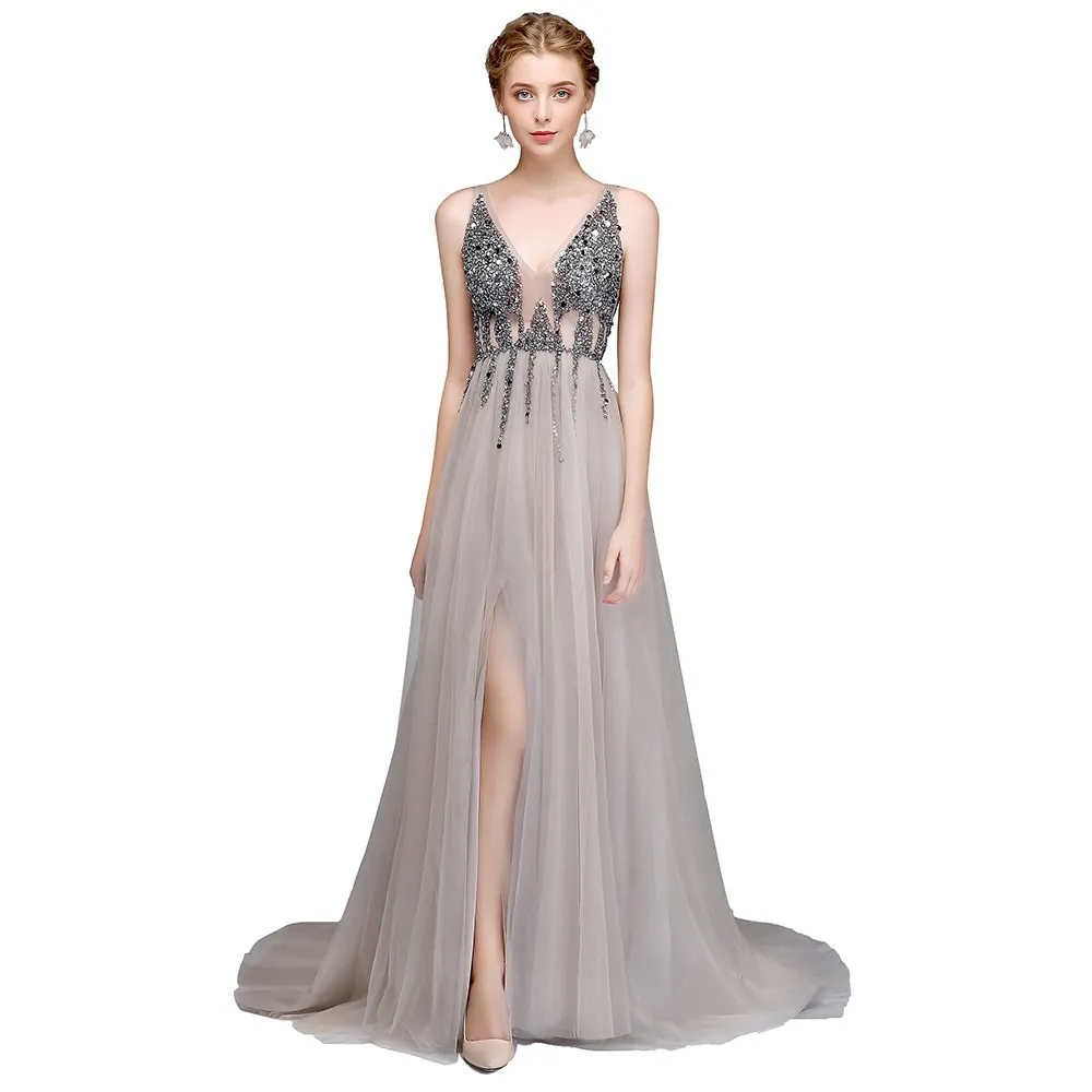 Женское длинное вечернее платье эксклюзивное Привлекательное из тюля с V