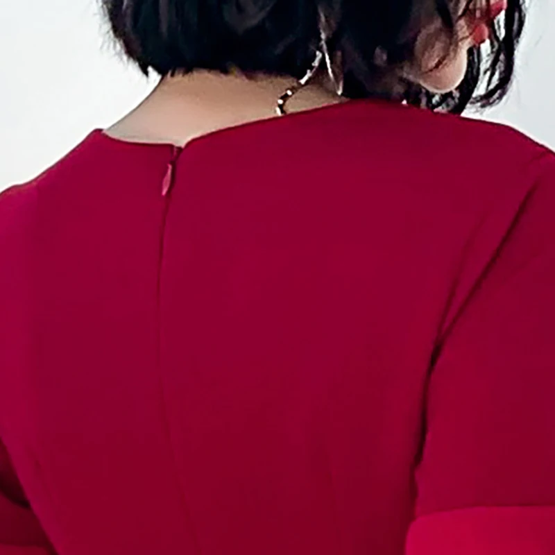 

Burgundy Ruffles New Evening Dress Short Sleeves O-Neck Simple Beads Tea-Length Mermaid Plus size Women Formal Party Gown C341