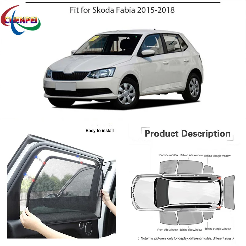 For Skoda Fabia 2015-2019 Car Full Side Windows Magnetic Sun Shade UV Protection Ray Blocking Mesh Visor Decoration Accessories