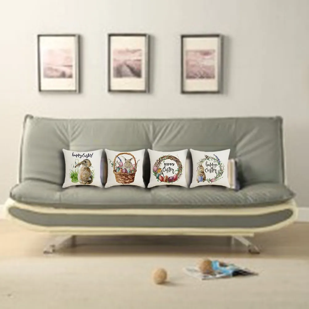 

Cute Rabbit Soft Plush Cushion Cover Easter Pillowcase Square Throw Pillow Case For Sofa Room Car Home Decoration New Year 2022