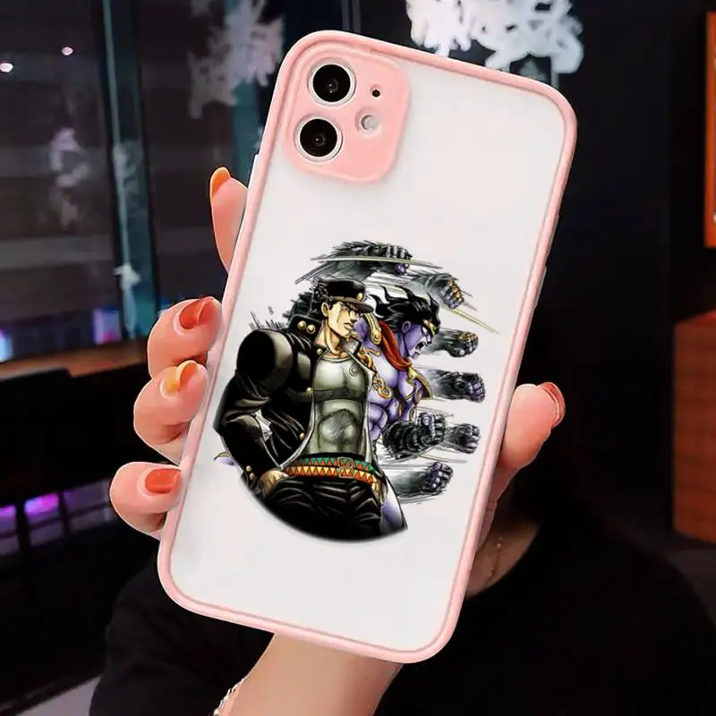 

JoJo Bizarre Adventure jotaro kujo Phone Case For iPhone 12 11 Mini Pro XR XS Max 7 8 Plus X Matte transparent Pink Back Cover