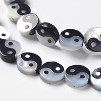about 24pcsstrand 8mm feng shui white shell bead natural black agates flat round yin yang beads for jewelry making diy bracelet