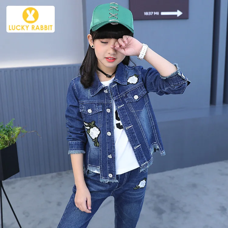 Осенняя одежда для девочек Современная джинсовая детская из коровьей кожи