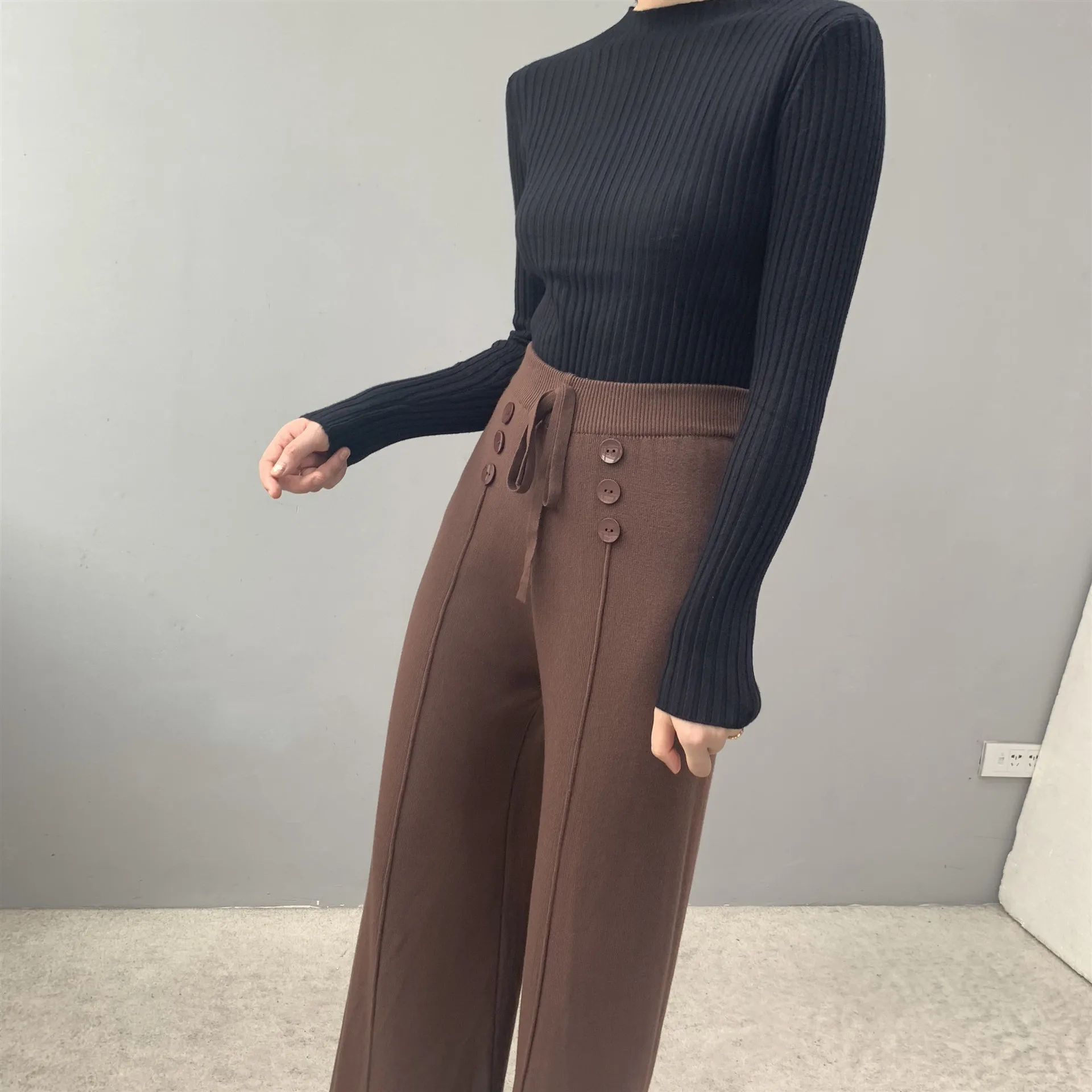 Для женщин брюки Новинка весны мягкий вощеный удобные WaistCashmere трикотажные брюки женская, одноцветная брюки с широкими штанинами Повседневное