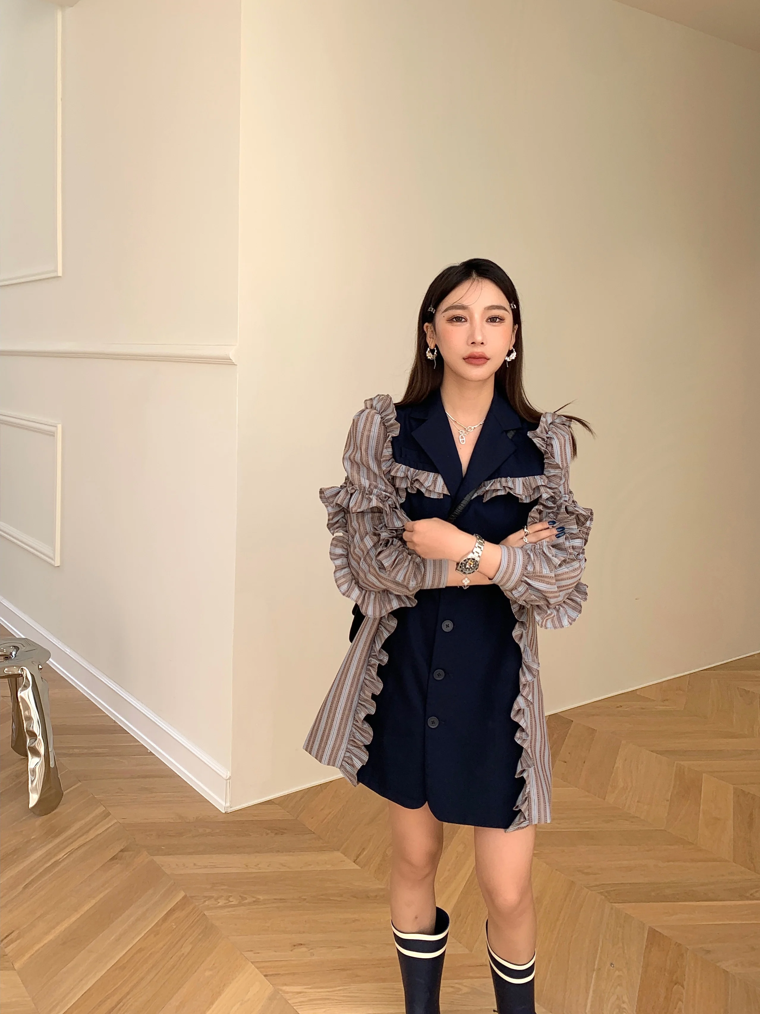 

SuperAen 2021 новый корейский дизайн тонкий модный темпераментный костюм с вышивкой платье женский осенне-зимний офисный Женский блейзер
