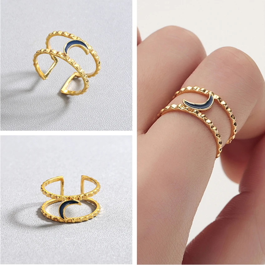 

Kinitial Fashion Drip Black Moon Ring 2019 Fashion Statement Geometric Gold Charm Rings Lady Girl Knuckle Ring Jewelry anillos