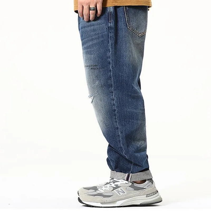 Casual Ripped Ankle-Length Jeans Men's Straight Denim Pants Jeans Men's Loose Wide-Leg Retro Classic Men Jeans