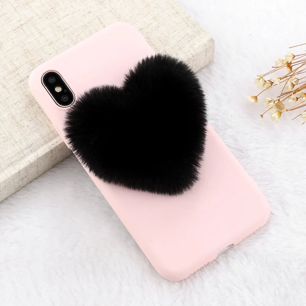 Black L-FADNUT для iPhone X Xr Xs Max 8 7 6S 6 Plus чехол Роскошный милый Силиконовый противоударный мягкий ТПУ плюшевый мех чехол для iPhone 5 5S se - Цвет: Black