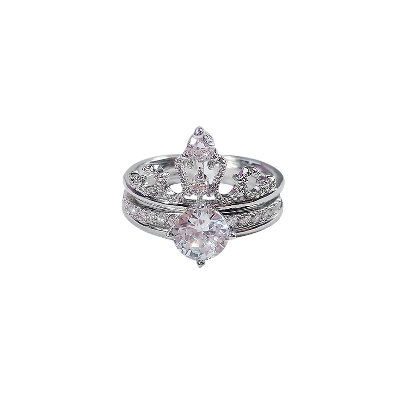 

Two Piece Gold Silvery Crown Design Opening Rings For Woman 2021 New Fashion Finger Set Jewelry Wedding Party Girl's Luxury Ring