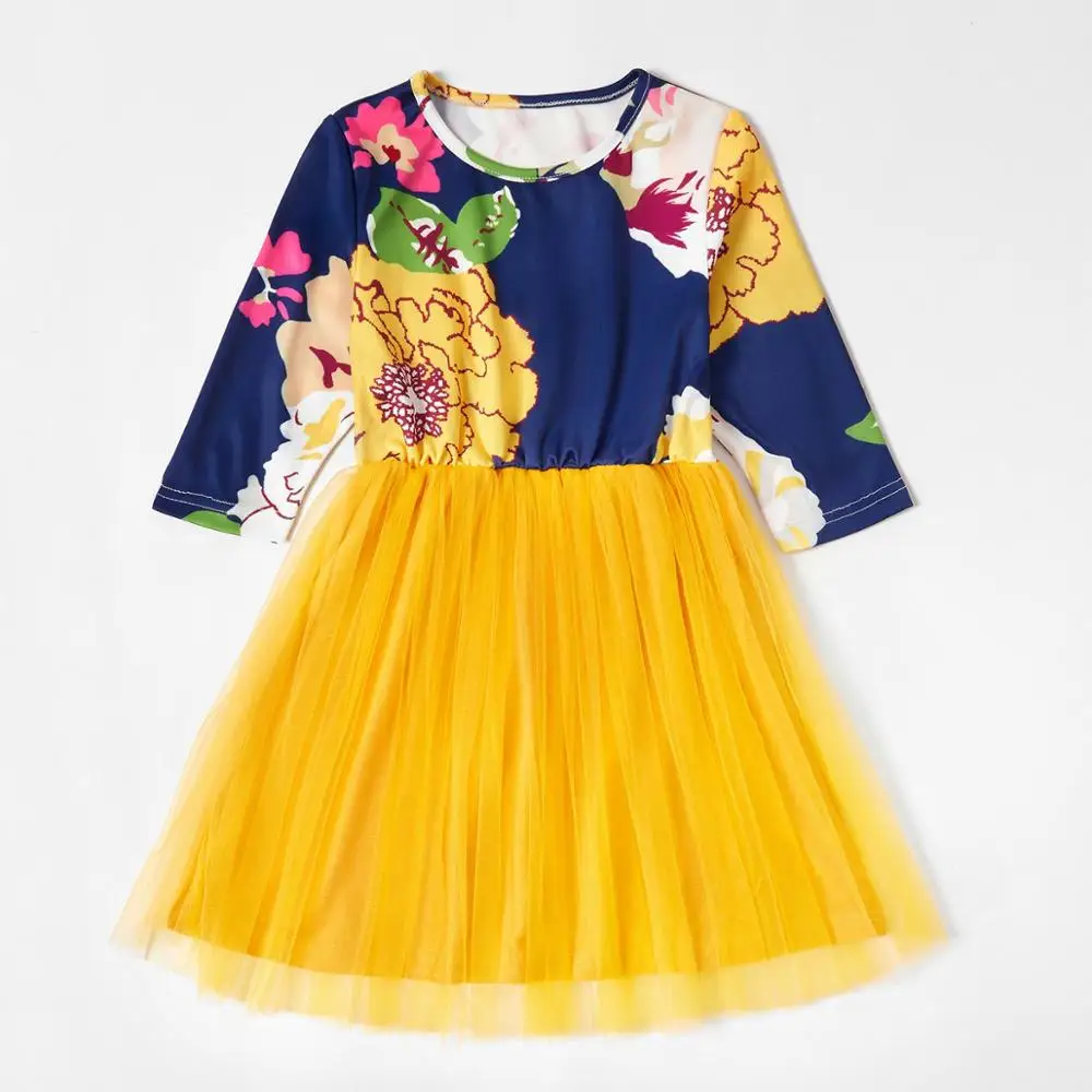 

3-8T 2020 European And American Flower Printing Net Yarn Stitching Mother And Daughter Clothing Dresses Parent-Child Wear Dress