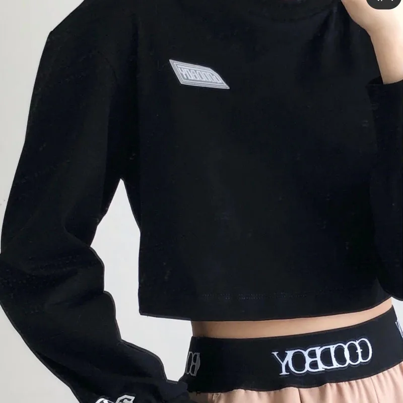 

2020 spring and summer new Long-sleeved High-waisted Navel T-shirt Short Sun Tops Women's Versatile crop hooddies