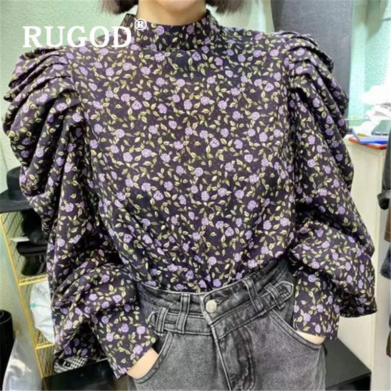 RUGOD шифоновые блузки женские с цветочным принтом рубашки корейские элегантные