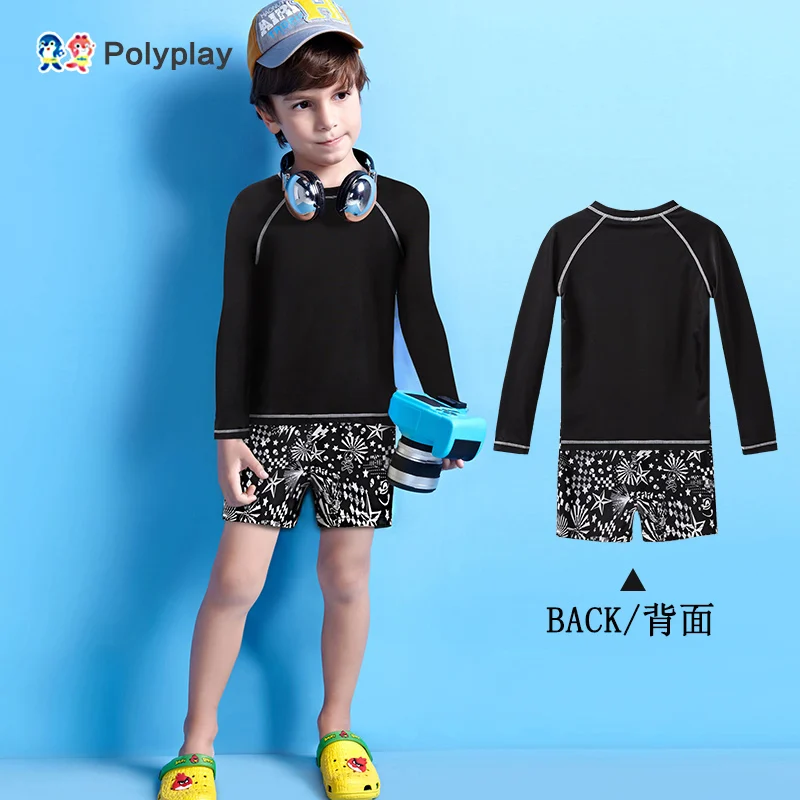 Одежда для мальчиков с длинным рукавом серфинга костюм SPF 50 сплошной цвет пляжный