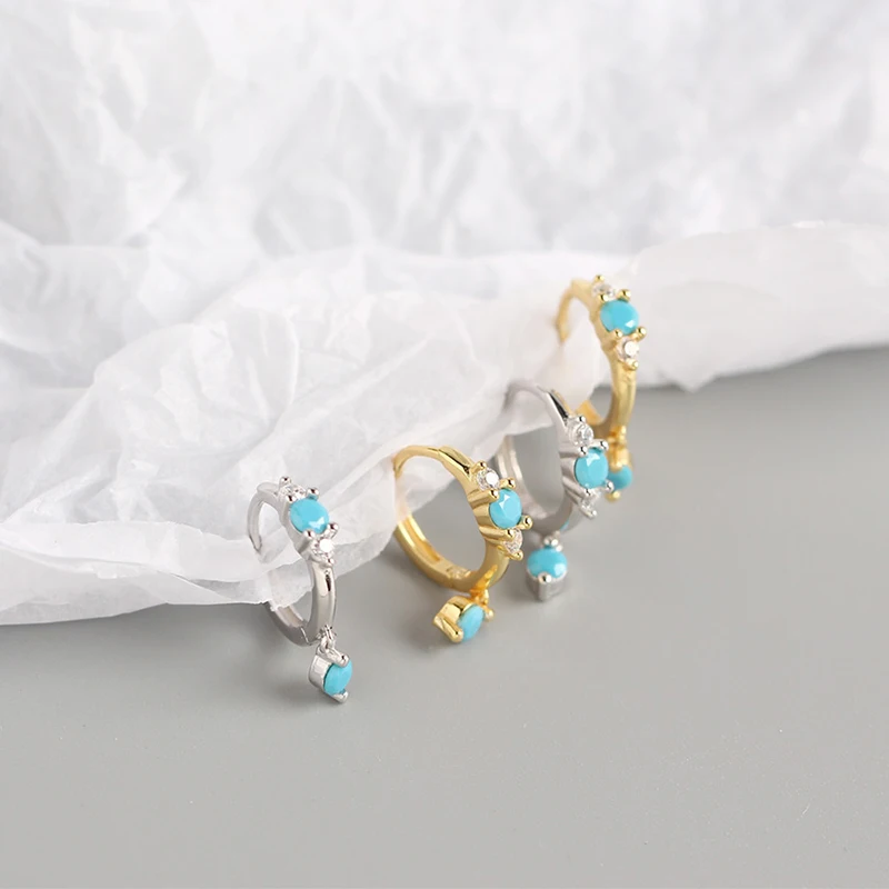 

Women's Small Hoop Earrings Blue CZ Stone Shiny Crystal Stud Tiny Huggie Trendy Hoops Charming Earring Piercing Accessory Gifts