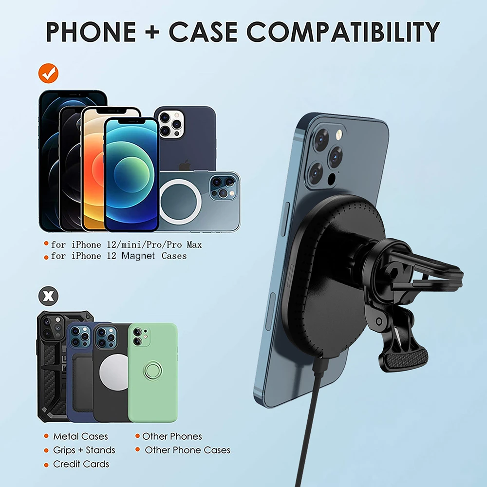 15w magnetic wireless car charger mount stand for iphone 13 12 pro max mini automatic magnet air vent fast charging phone holder free global shipping