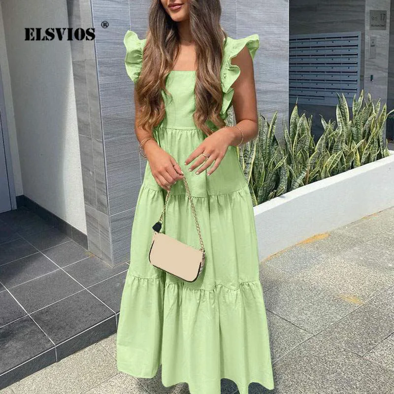 

Summer 2022 Fashion Women New Maxi Pleated Dress Sexy Sleeveless Backless Casual Solid Color Dress Elegant Bohemia Party Dresses
