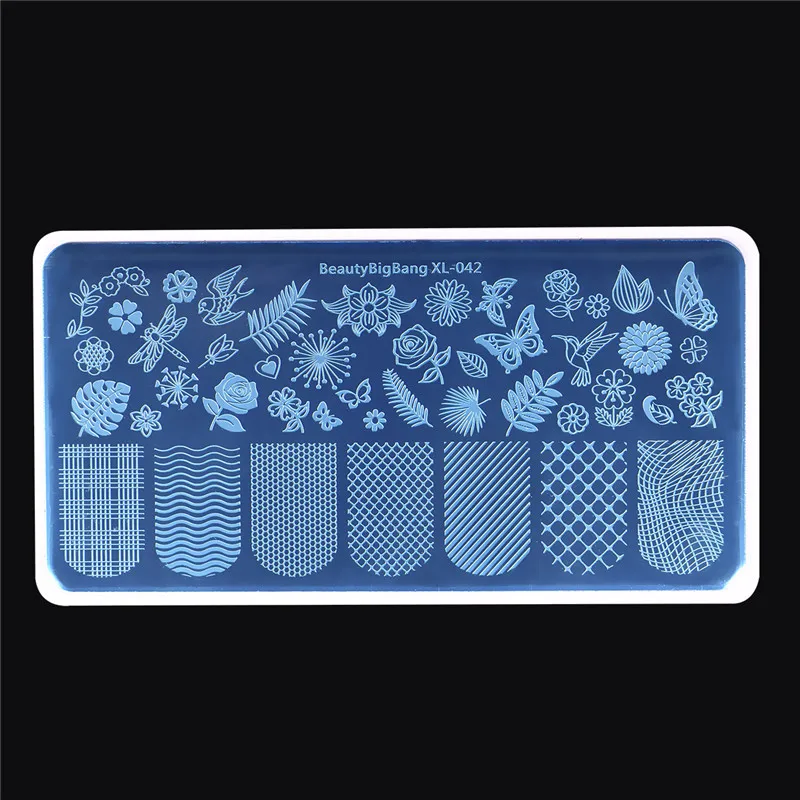 BeautyBigBang 6*12cm Nail Stamping Plates Square Flower Butterfly Grid Image Stamping For Nails Template Nail Art BBB XL-042