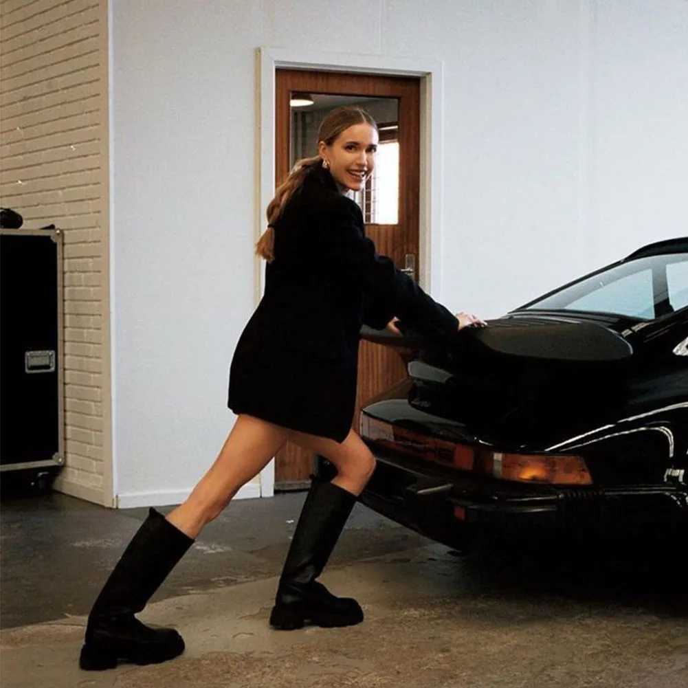 luxury brand new ins hot chunky heels white boots fashion platform solid round toe women boots cool thick bottom casual boots free global shipping