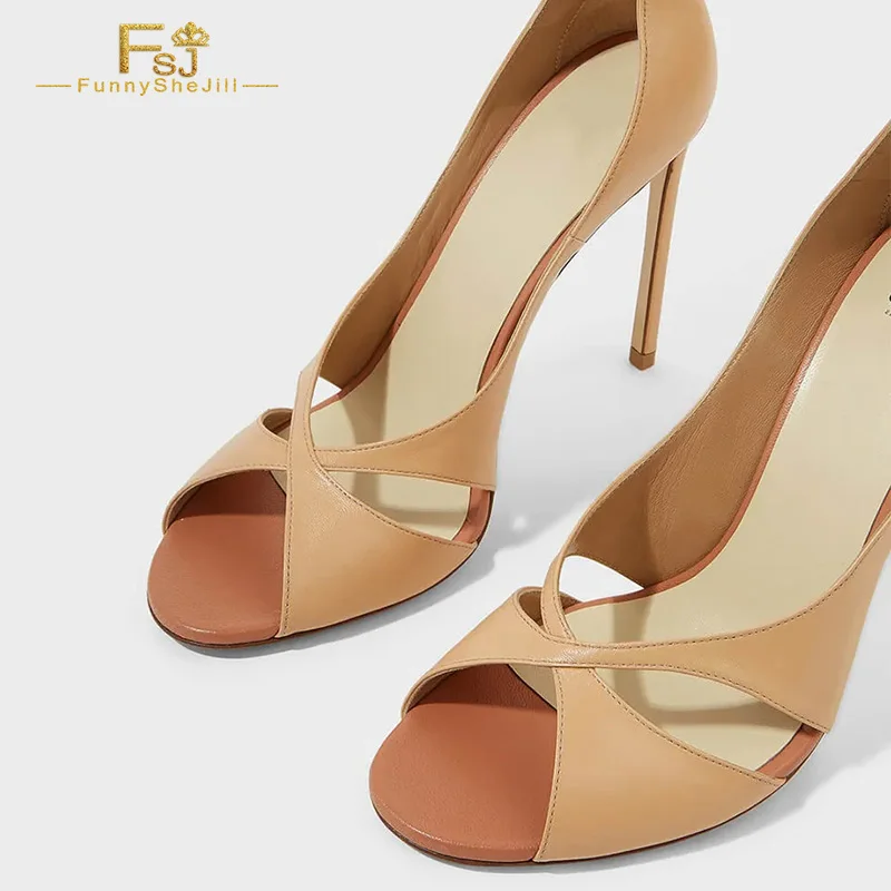 

FSJ Noble Nude Cross-Over Stiletto Heel Women Pumps 2022 Spring Open Toe Slip On Casual Mix Colors Ladies Date Office Dress Shoe