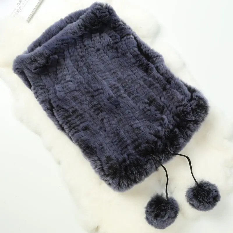 Blue black Шарф из кроличьего меха с помпонами, шапка с помпонами, женская зимняя теплая, многофункциональный пуловер и шапка, Осенняя шапка, шапочки, шапочка с хвостом - Цвет: Blue black