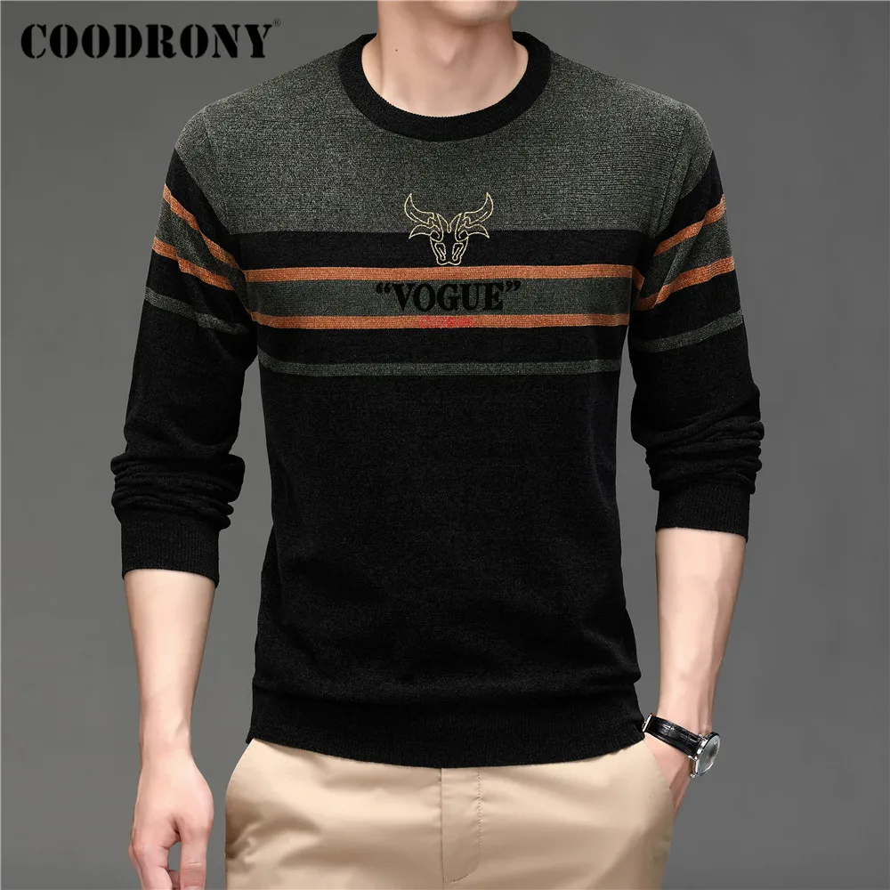 COODRONY Brand Autumn Winter Sweater Streetwear Fashion Striped O-Neck Jersey Knitted Soft Warm Chenille Wool Pullover Men C1355 | Мужская