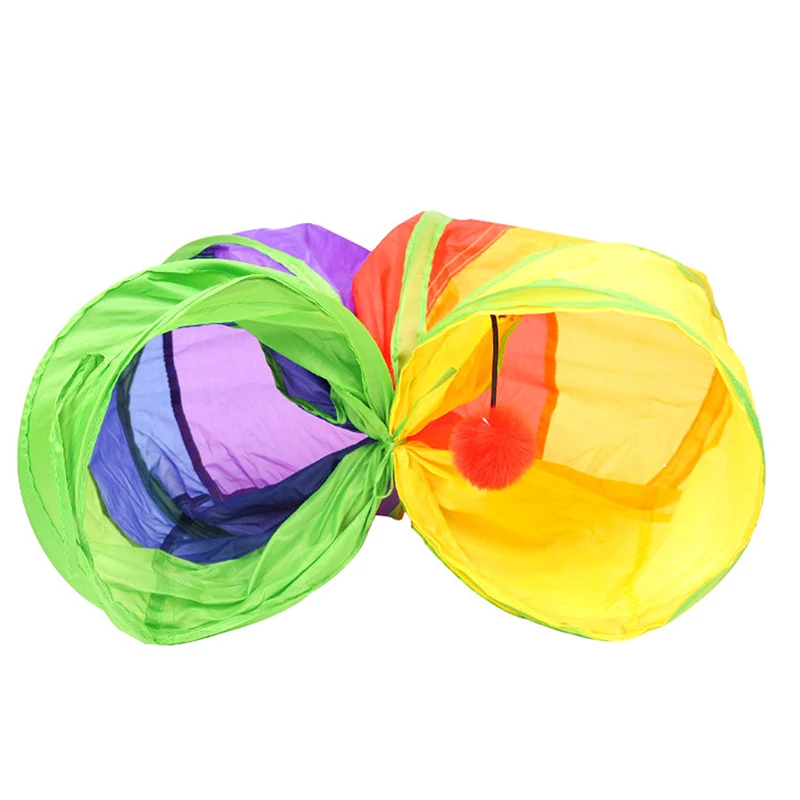 Складной туннель для кошек с 2 отверстиями красочные комнатные и уличные игрушки