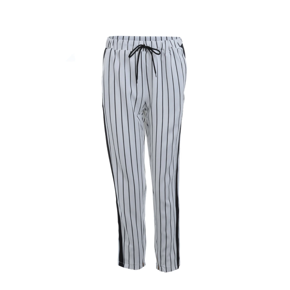 

Fashion Men England Style Striped Pants Male New Long Pencil Joggers Pants Casual Trousers Drawstring Side Stripe Slacks 2021