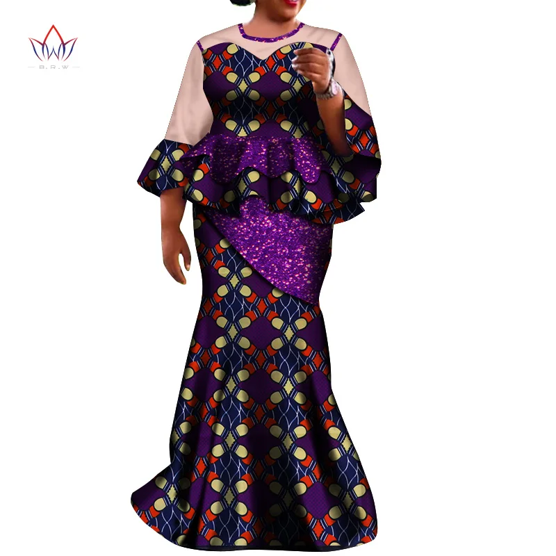 African woman dress Long Sleeves Print Tops and Skirt Sets for Women African Clothing 2 Pieces Skirt Set can be Customize WY7150