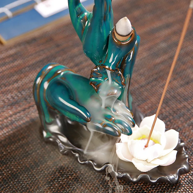 Горелка для благовоний керамическая ручка Будды лотос водопад курильница с