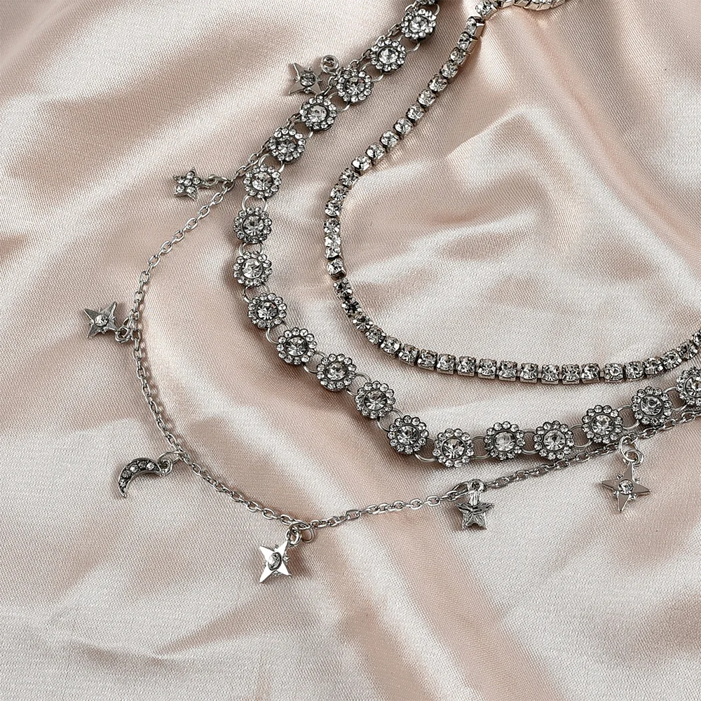Женское многослойное ожерелье винтажное золотое с кристаллом Луной и звездами