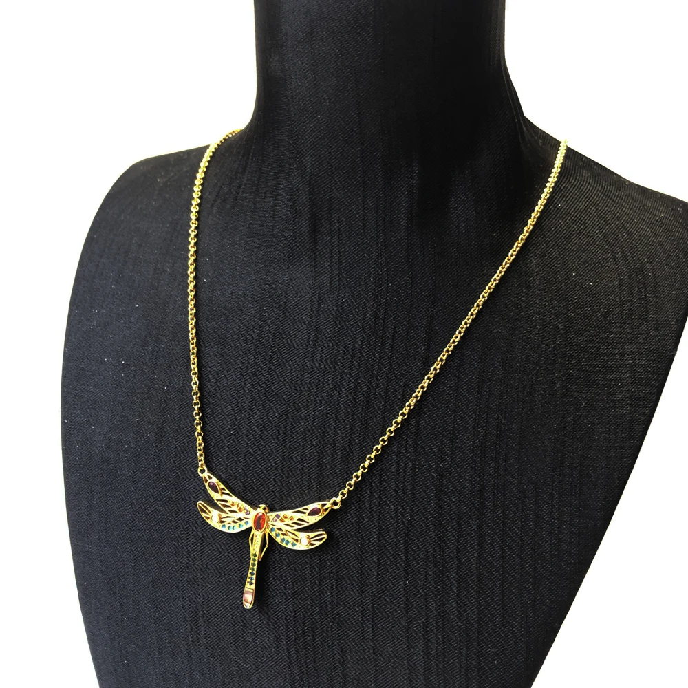 

Necklace Dragonfly Gold Colorful Stones 925 Sterling Silver 2021 Brand New Link Chain Fine Jewelry Lucky Bijoux Gift For Women