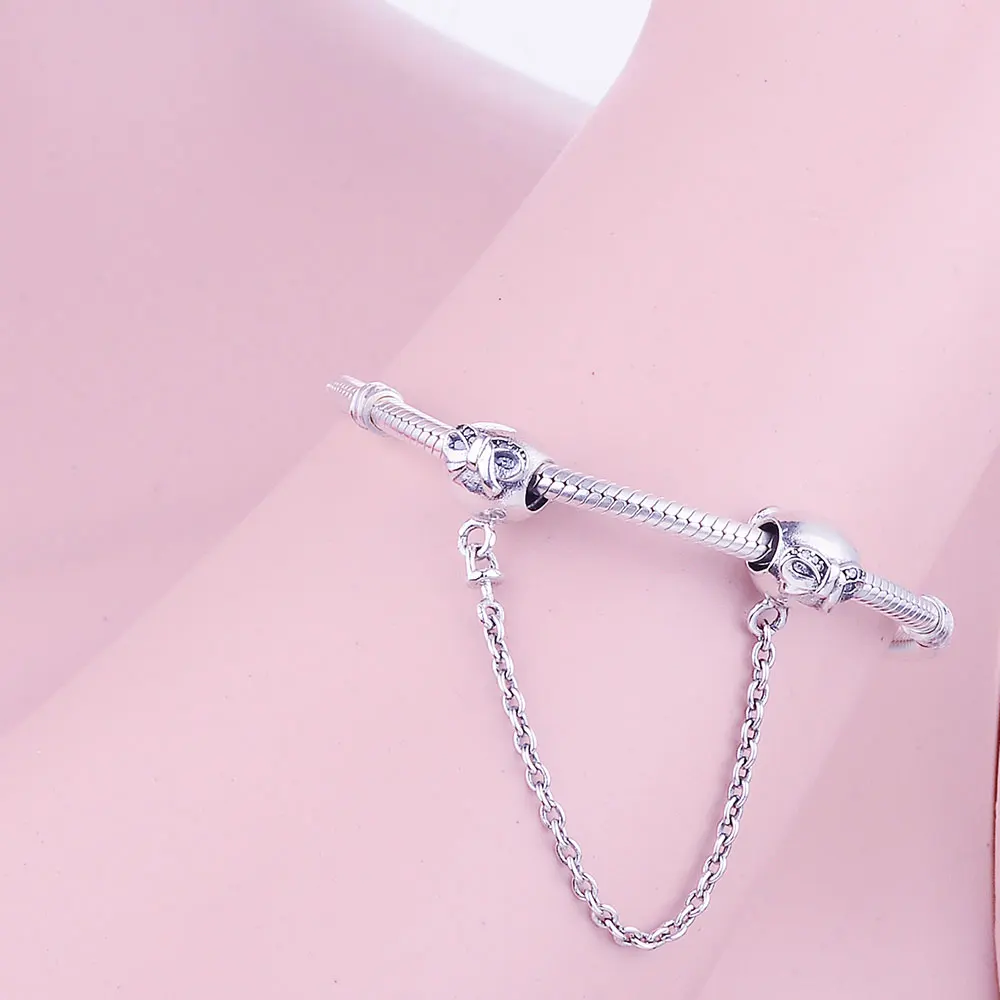

Fit Original Pandora Charm Bracelet 925 Silver Bowknot Core Lock Safety Charm Beads with Chain DIY Jewelry Compatible Wholesale
