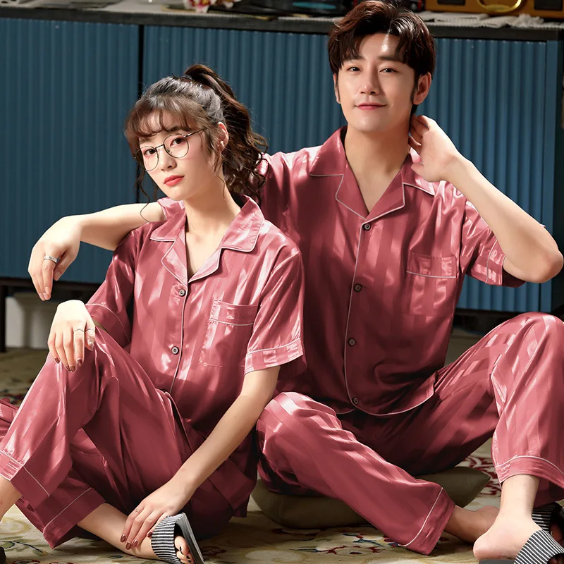 Сатиновый полосатый Ночной костюм комплект из 2 предметов Пижамный для любителей